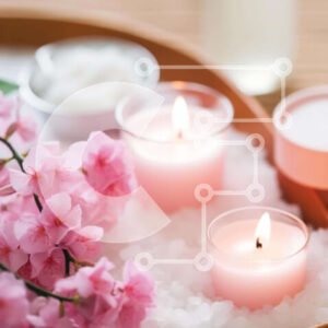 Intra Συλλεκτικό Ξύλινο Παζλ Plywood  4mm - Δίσκος με ροζ λουλούδια, κεριά και άλατα μπάνιου Σε Ξύλινο Κουτί - Διαστάσεις Puzzle: 10x10 cm – 25 κομμάτια