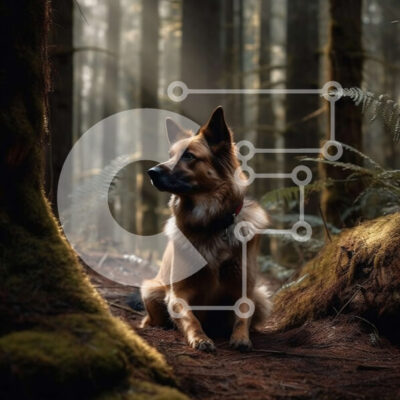 Intra Συλλεκτικό Ξύλινο Παζλ Plywood 4mm - Γερμανικός Ποιμενικός σκύλος που κάθεται σε ένα ξέφωτο δάσους Σε Ξύλινο Κουτί - Διαστάσεις: 10x10 cm – 25 κομμάτια - Image 1