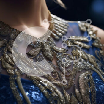 Intra Συλλεκτικό Ξύλινο Παζλ Plywood  4mm - Όμορφη γυναίκα σε μπλε και χρυσό φόρεμα με περίπλοκες χάντρες και κέντημα Σε Ξύλινο Κουτί - Διαστάσεις Puzzle: 10x10 cm – 25 κομμάτια - Image 1