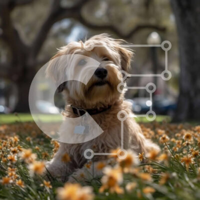 Intra Συλλεκτικό Ξύλινο Παζλ Plywood  4mm - Αξιολάτρευτη εικόνα ενός σκύλου που περιβάλλεται από κίτρινα λουλούδια Σε Ξύλινο Κουτί - Διαστάσεις: 10x10 cm – 25 κομμάτια - Image 1