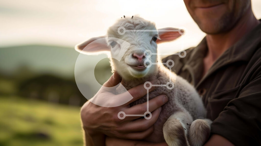 Intra Συλλεκτικό Ξύλινο Παζλ Plywood  4mm - Άτομο που κρατά μικρό αρνί σε ένα χορταριασμένο χωράφι Σε Ξύλινο Κουτί - Διαστάσεις: 10x10 cm – 25 κομμάτια