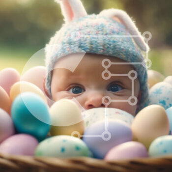 Intra Συλλεκτικό Ξύλινο Παζλ Plywood  4mm - Αξιολάτρευτο μωρό που γιορτάζει το Πάσχα με πολύχρωμα αυγά Σε Ξύλινο Κουτί - Διαστάσεις: 10x10 cm – 25 κομμάτια - Image 1