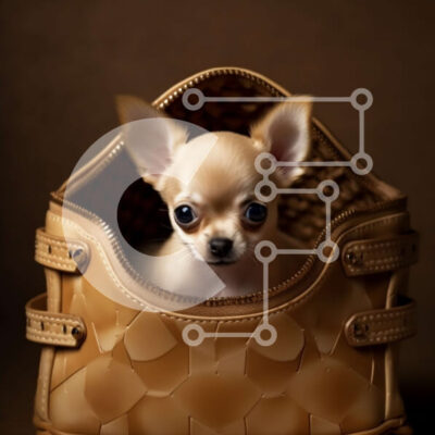 Intra Συλλεκτικό Ξύλινο Παζλ Plywood  4mm - Αξιολάτρευτη εικόνα ενός σκύλου Τσιουάουα που κάθεται σε ένα δερμάτινο πορτοφόλι Σε Ξύλινο Κουτί - Διαστάσεις: 10x10 cm – 25 κομμάτια - Image 1