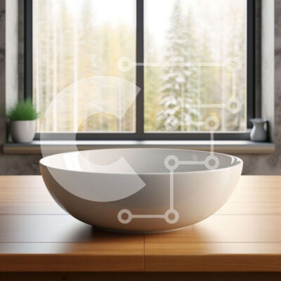 Intra Συλλεκτικό Ξύλινο Παζλ Plywood  4mm - Λευκός πορσελάνινος νεροχύτης σε ξύλινο τραπέζι με θέα στο δάσος Σε Ξύλινο Κουτί - Διαστάσεις Puzzle: 10x10 cm – 25 κομμάτια - Image 1