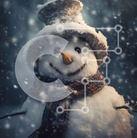 Intra Συλλεκτικό Ξύλινο Παζλ Plywood  4mm - Χαριτωμένος χιονάνθρωπος που φορά το καπέλο και το κασκόλ σε μια χιονισμένη μέρα Σε Ξύλινο Κουτί - Διαστάσεις Puzzle: 10x10 cm – 25 κομμάτια - Image 1