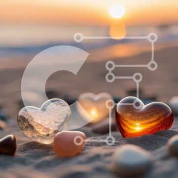 Intra Συλλεκτικό Ξύλινο Παζλ Plywood  4mm - Γυάλινα ειδώλια σε σχήμα καρδιάς στην παραλία στο ηλιοβασίλεμα Σε Ξύλινο Κουτί - Διαστάσεις Puzzle: 10x10 cm – 25 κομμάτια - Image 1