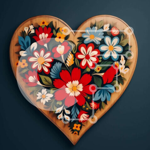 Intra Συλλεκτικό Ξύλινο Παζλ Plywood 4mm - Ξύλινη κορνίζα σε σχήμα καρδιάς με πολύχρωμα λουλούδια Σε Ξύλινο Κουτί - Διαστάσεις Puzzle: 10x10 cm – 25 κομμάτια - Image 1