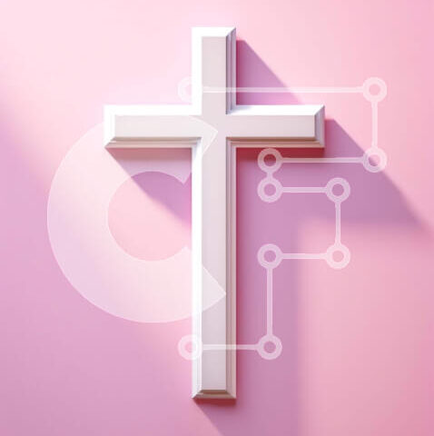 Intra Συλλεκτικό Ξύλινο Παζλ Plywood  4mm - Λευκός Σταυρός σε αφηρημένο ροζ φόντο Σε Ξύλινο Κουτί - Διαστάσεις Puzzle: 10x10 cm – 25 κομμάτια - Image 1