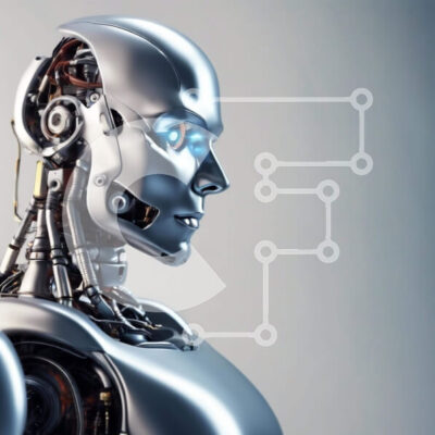 Intra Συλλεκτικό Ξύλινο Παζλ Plywood 4mm - Φουτουριστικό ανθρωποειδές κεφάλι ρομπότ με φωτεινά μπλε μάτια Σε Ξύλινο Κουτί - Διαστάσεις Puzzle: 10x10 cm – 25 κομμάτια - Image 1