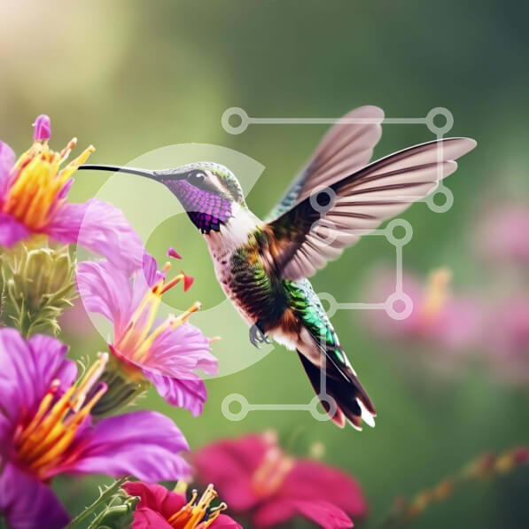 Intra Συλλεκτικό Ξύλινο Παζλ Plywood  4mm - Κολίμπρι που τρέφεται με μωβ λουλούδια Σε Ξύλινο Κουτί - Διαστάσεις: 10x10 cm – 25 κομμάτια