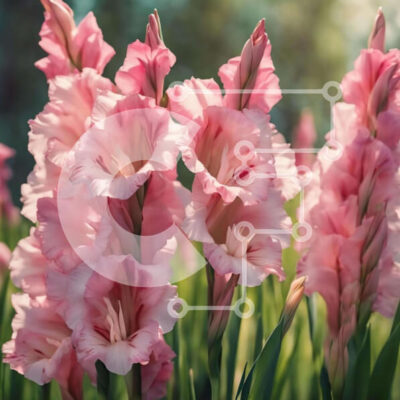 Intra Συλλεκτικό Ξύλινο Παζλ Plywood  4mm - Ανθισμένα ροζ λουλούδια Gladiolus στο γρασίδι Σε Ξύλινο Κουτί - Διαστάσεις: 10x10 cm – 25 κομμάτια - Image 1