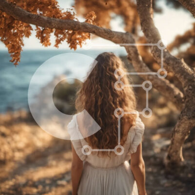 Intra Συλλεκτικό Ξύλινο Παζλ Plywood  4mm - Γυναίκα με λευκό φόρεμα που στέκεται μπροστά από το δέντρο με κίτρινα φύλλα Σε Ξύλινο Κουτί - Διαστάσεις: 10x10 cm – 25 κομμάτια - Image 1