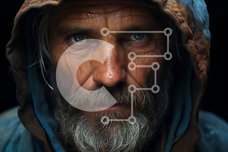 Intra Συλλεκτικό Ξύλινο Παζλ Plywood  4mm - Πορτρέτο ενός κουρασμένου και φθαρμένου γέρου με μακριά γενειάδα και κουκούλα Σε Ξύλινο Κουτί - Διαστάσεις Puzzle: 10x10 cm – 25 κομμάτια