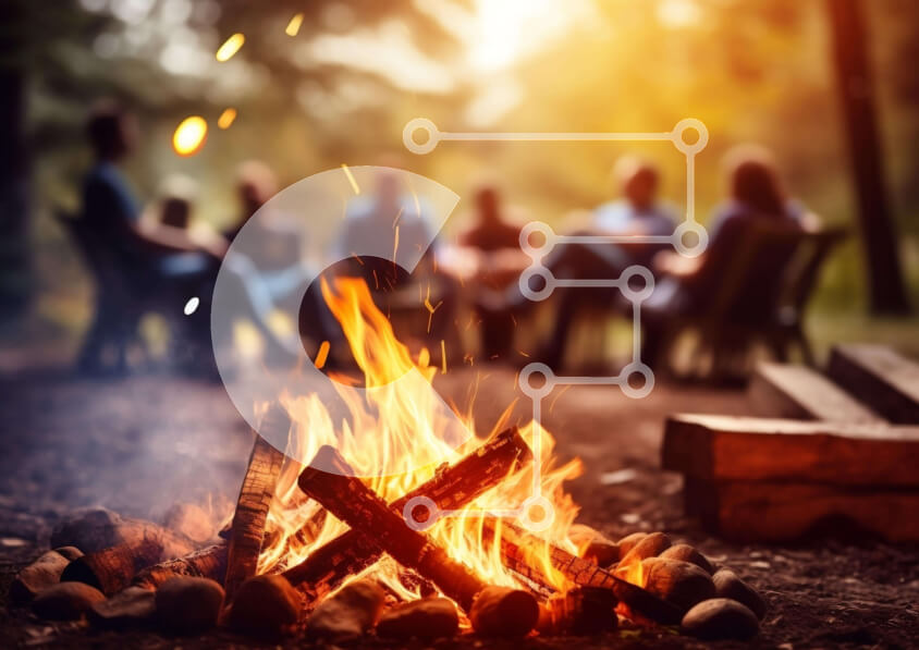 Intra Συλλεκτικό Ξύλινο Παζλ Plywood  4mm - Υπαίθρια συγκέντρωση γύρω από τη φωτιά στο δάσος Σε Ξύλινο Κουτί - Διαστάσεις: 10x10 cm – 25 κομμάτια