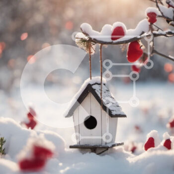Intra Συλλεκτικό Ξύλινο Παζλ Plywood 4mm - Birdhouse στο χιόνι με κόκκινα μούρα Σε Ξύλινο Κουτί - Διαστάσεις: 10x10 cm – 25 κομμάτια - Image 1