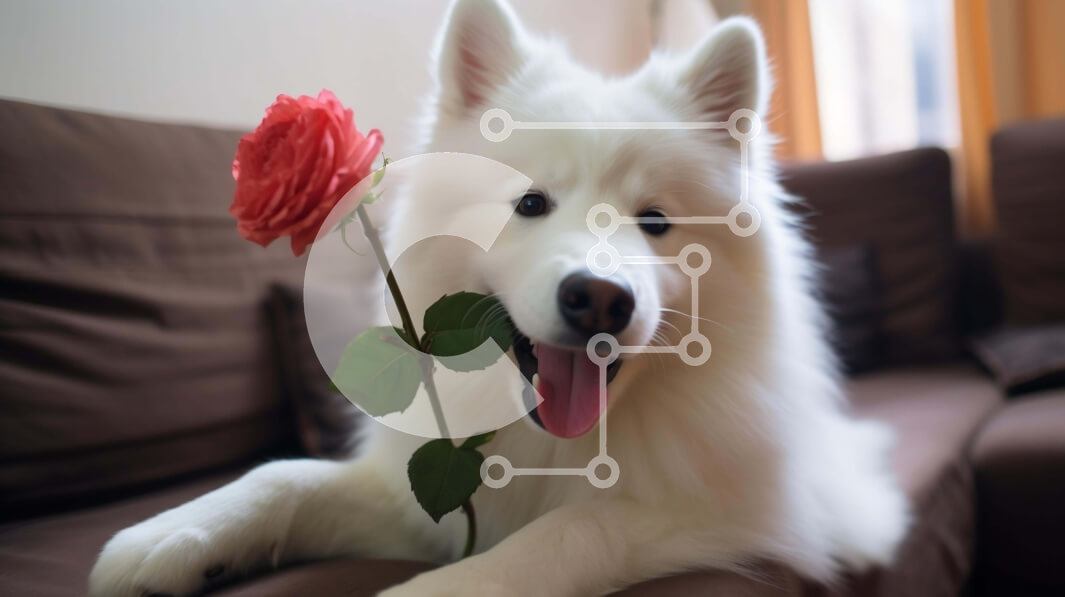 Intra Συλλεκτικό Ξύλινο Παζλ Plywood  4mm - Λευκό σκυλί με τριαντάφυλλα στον καφέ καναπέ Σε Ξύλινο Κουτί - Διαστάσεις: 10x10 cm – 25 κομμάτια