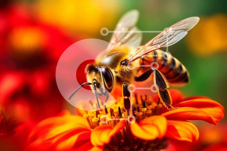 Intra Συλλεκτικό Ξύλινο Παζλ Plywood  4mm - Όμορφη εικόνα μιας μέλισσας σε ένα κόκκινο λουλούδι Σε Ξύλινο Κουτί - Διαστάσεις: 10x10 cm – 25 κομμάτια