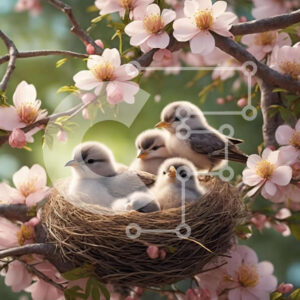 Intra Συλλεκτικό Ξύλινο Παζλ Plywood  4mm - Baby Birds Φωλιασμένα σε Ροζ Άνθη Σε Ξύλινο Κουτί - Διαστάσεις: 10x10 cm – 25 κομμάτια