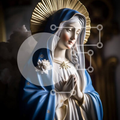 Intra Συλλεκτικό Ξύλινο Παζλ Plywood  4mm - Γαλανόλευκο άγαλμα της Παναγίας στην προσευχή Σε Ξύλινο Κουτί - Διαστάσεις Puzzle: 10x10 cm – 25 κομμάτια - Image 1