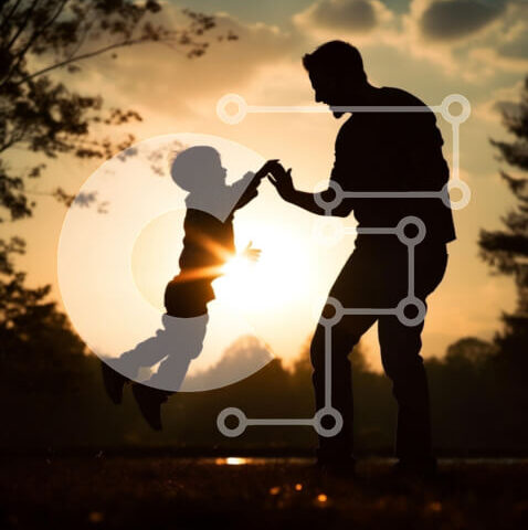 Intra Συλλεκτικό Ξύλινο Παζλ Plywood  4mm - Πατέρας και γιος παίζουν στο πάρκο στο ηλιοβασίλεμα Σε Ξύλινο Κουτί - Διαστάσεις Puzzle: 10x10 cm – 25 κομμάτια - Image 1