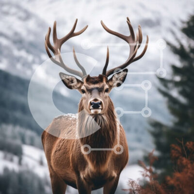 Intra Συλλεκτικό Ξύλινο Παζλ Plywood  4mm - Κόκκινα ελάφια με μεγάλα ελαφοκέρατα στο χιονισμένο τοπίο Σε Ξύλινο Κουτί - Διαστάσεις: 10x10 cm – 25 κομμάτια - Image 1