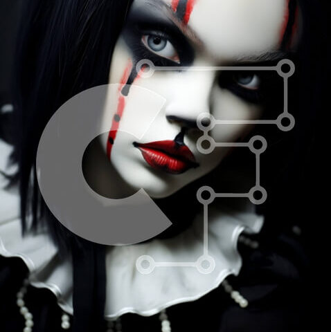 Intra Συλλεκτικό Ξύλινο Παζλ Plywood  4mm - Γυναίκα με μακιγιάζ κλόουν εμπνευσμένο από το Creepshow Σε Ξύλινο Κουτί - Διαστάσεις Puzzle: 10x10 cm – 25 κομμάτια - Image 1