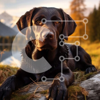 Intra Συλλεκτικό Ξύλινο Παζλ Plywood 4mm - Black Labrador Retriever Dog δίπλα στη λίμνη με βουνά στο φόντο Σε Ξύλινο Κουτί - Διαστάσεις: 10x10 cm – 25 κομμάτια - Image 1