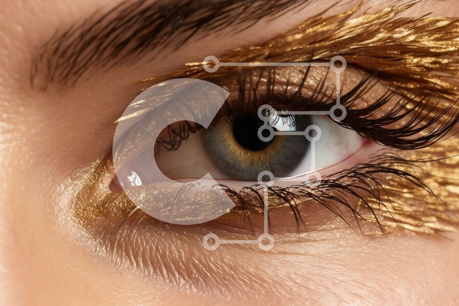 Intra Συλλεκτικό Ξύλινο Παζλ Plywood  4mm - Εκπληκτική κοντινή λήψη ενός γυναικείου ματιού με μακριές βλεφαρίδες και χρυσό μακιγιάζ Σε Ξύλινο Κουτί - Διαστάσεις Puzzle: 10x10 cm – 25 κομμάτια