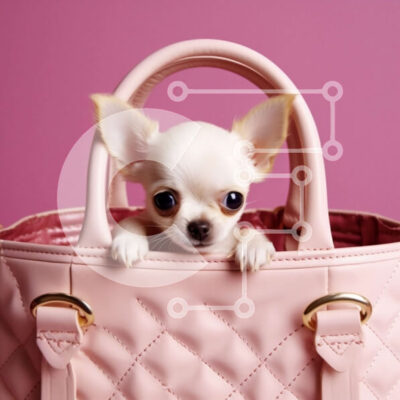 Intra Συλλεκτικό Ξύλινο Παζλ Plywood  4mm - Αξιολάτρευτη εικόνα ενός μικρού λευκού σκύλου σε μια ροζ τσάντα Σε Ξύλινο Κουτί - Διαστάσεις: 10x10 cm – 25 κομμάτια - Image 1