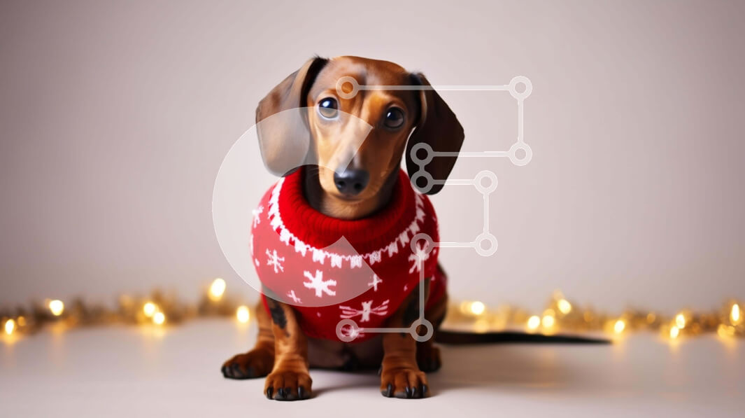 Intra Συλλεκτικό Ξύλινο Παζλ Plywood  4mm - Σκύλος Dachshund με κόκκινο πουλόβερ με γιορτινά φώτα Σε Ξύλινο Κουτί - Διαστάσεις: 10x10 cm – 25 κομμάτια