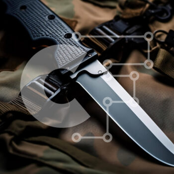 Intra Συλλεκτικό Ξύλινο Παζλ Plywood  4mm - Μαχαίρι στρατιωτικού τύπου σε καμουφλαρισμένο σακίδιο στρατού Σε Ξύλινο Κουτί - Διαστάσεις Puzzle: 10x10 cm – 25 κομμάτια - Image 1