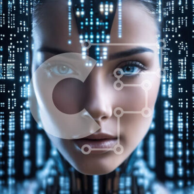 Intra Συλλεκτικό Ξύλινο Παζλ Plywood  4mm - Νεαρή γυναίκα με φουτουριστική τεχνολογία στο πρόσωπό της Σε Ξύλινο Κουτί - Διαστάσεις Puzzle: 10x10 cm – 25 κομμάτια - Image 1