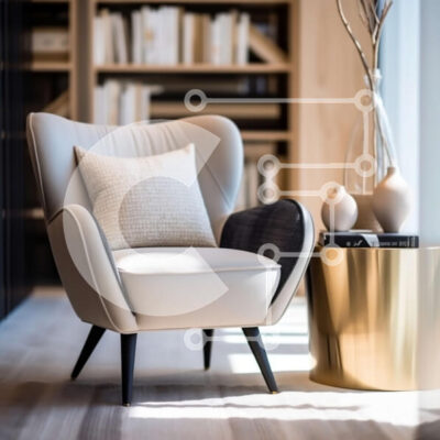 Intra Συλλεκτικό Ξύλινο Παζλ Plywood 4mm - Κομψή σχεδίαση σαλονιού με λευκή δερμάτινη πολυθρόνα και χρυσό βοηθητικό τραπέζι Σε Ξύλινο Κουτί - Διαστάσεις Puzzle: 10x10 cm – 25 κομμάτια - Image 1