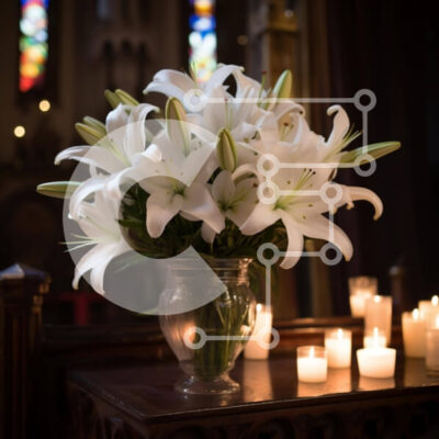 Intra Συλλεκτικό Ξύλινο Παζλ Plywood 4mm - Γυάλινο βάζο με λευκά κρίνα και κεριά Σε Ξύλινο Κουτί - Διαστάσεις Puzzle: 10x10 cm – 25 κομμάτια - Image 1