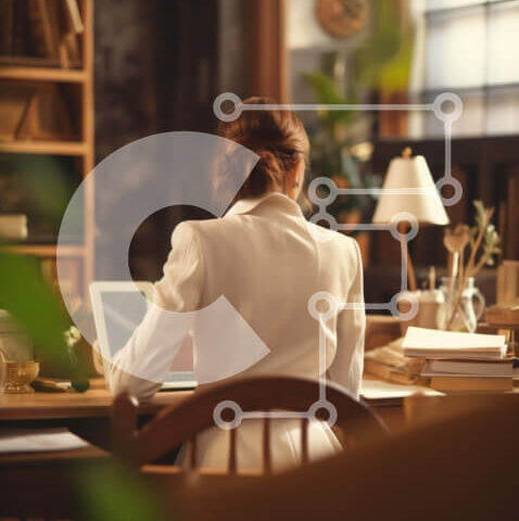 Intra Συλλεκτικό Ξύλινο Παζλ Plywood  4mm - Γυναίκα που εργάζεται στο γραφείο στο χώρο του γραφείου Σε Ξύλινο Κουτί - Διαστάσεις Puzzle: 10x10 cm – 25 κομμάτια - Image 1