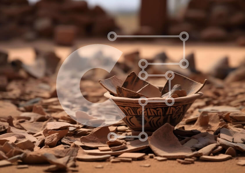 Intra Συλλεκτικό Ξύλινο Παζλ Plywood  4mm - Αρχαιολογικό Κεραμικό Κύπελλο και Θραύσματα Κεραμικής Σε Ξύλινο Κουτί - Διαστάσεις Puzzle: 10x10 cm – 25 κομμάτια