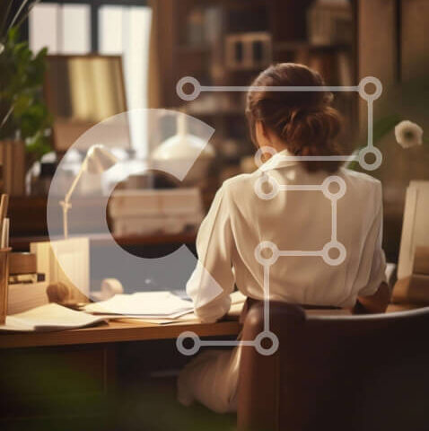 Intra Συλλεκτικό Ξύλινο Παζλ Plywood  4mm - Γυναίκα που εργάζεται στο γραφείο στο χώρο του γραφείου Σε Ξύλινο Κουτί - Διαστάσεις Puzzle: 10x10 cm – 25 κομμάτια - Image 1