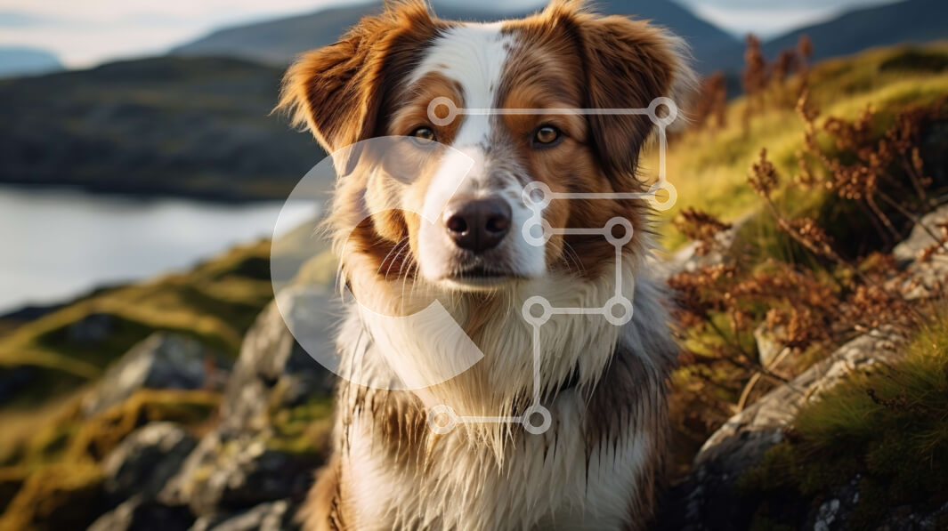 Intra Συλλεκτικό Ξύλινο Παζλ Plywood  4mm - Καφέ και άσπρο σκυλί που κάθεται στον βράχο βράχου με θέα στο βουνό Σε Ξύλινο Κουτί - Διαστάσεις: 10x10 cm – 25 κομμάτια