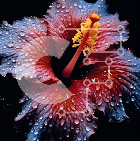 Intra Συλλεκτικό Ξύλινο Παζλ Plywood  4mm - Όμορφη κοντινή εικόνα του λουλουδιού ιβίσκου με σταγονίδια νερού σε πέταλα Σε Ξύλινο Κουτί - Διαστάσεις: 10x10 cm – 25 κομμάτια - Image 1