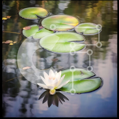 Intra Συλλεκτικό Ξύλινο Παζλ Plywood 4mm - Όμορφη εικόνα του λουλουδιού λευκού νούφαρου στη λίμνη με τα μαξιλαράκια κρίνων Σε Ξύλινο Κουτί - Διαστάσεις: 10x10 cm – 25 κομμάτια - Image 1