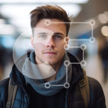 Intra Συλλεκτικό Ξύλινο Παζλ Plywood  4mm - Νεαρός άνδρας σε αεροδρόμιο ή σιδηροδρομικό σταθμό Σε Ξύλινο Κουτί - Διαστάσεις Puzzle: 10x10 cm – 25 κομμάτια - Image 1