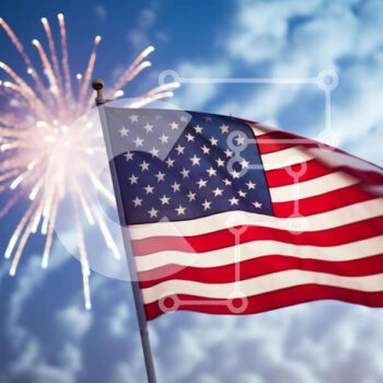 Intra Συλλεκτικό Ξύλινο Παζλ Plywood  4mm - Αμερικανική σημαία και πυροτεχνήματα την ημέρα της ανεξαρτησίας Σε Ξύλινο Κουτί - Διαστάσεις: 10x10 cm – 25 κομμάτια - Image 1