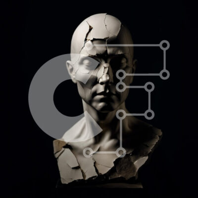 Intra Συλλεκτικό Ξύλινο Παζλ Plywood 4mm - Μπούστο μελαγχολικό και απελπισμένο ραγισμένο πρόσωπο σε Dark Moody Style Σε Ξύλινο Κουτί - Διαστάσεις Puzzle: 10x10 cm – 25 κομμάτια - Image 1