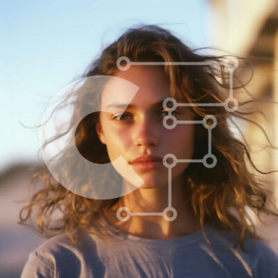 Intra Συλλεκτικό Ξύλινο Παζλ Plywood 4mm - Εκπληκτικό πορτρέτο νεαρής γυναίκας με μακριά κυματιστά μαλλιά στο ηλιοβασίλεμα Σε Ξύλινο Κουτί - Διαστάσεις Puzzle: 10x10 cm – 25 κομμάτια - Image 1