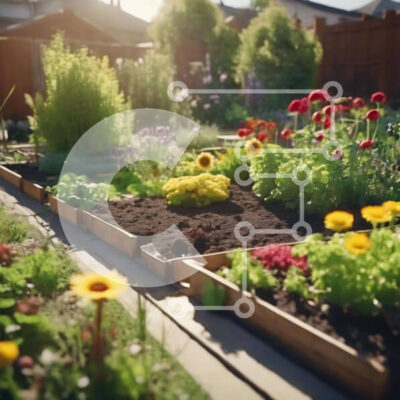 Intra Συλλεκτικό Ξύλινο Παζλ Plywood  4mm - Κήπος πίσω αυλής με υπερυψωμένα παρτέρια Σε Ξύλινο Κουτί - Διαστάσεις: 10x10 cm – 25 κομμάτια - Image 1