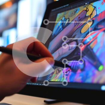 Intra Συλλεκτικό Ξύλινο Παζλ Plywood  4mm - Πρόσωπο που σχεδιάζει στην οθόνη του υπολογιστή με την ηλεκτρονική συσκευή στο παρασκήνιο Σε Ξύλινο Κουτί - Διαστάσεις Puzzle: 10x10 cm – 25 κομμάτια - Image 1