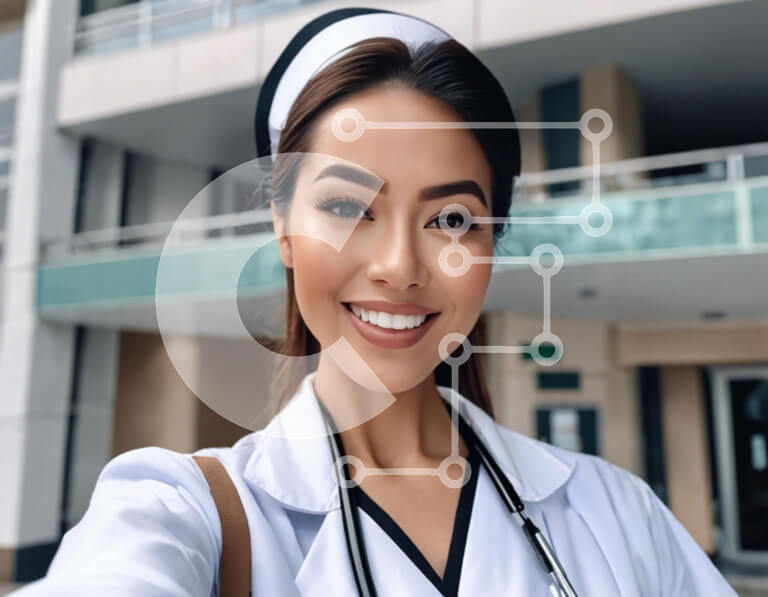 Intra Συλλεκτικό Ξύλινο Παζλ Plywood  4mm - Γυναίκα νοσοκόμα με τρίβει και στολή μπροστά από την πολυκατοικία Σε Ξύλινο Κουτί - Διαστάσεις Puzzle: 10x10 cm – 25 κομμάτια