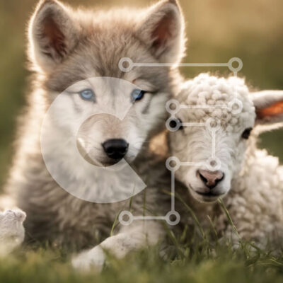 Intra Συλλεκτικό Ξύλινο Παζλ Plywood 4mm - Λύκος και αρνί σε μια ειρηνική στιγμή Σε Ξύλινο Κουτί - Διαστάσεις: 10x10 cm – 25 κομμάτια - Image 1