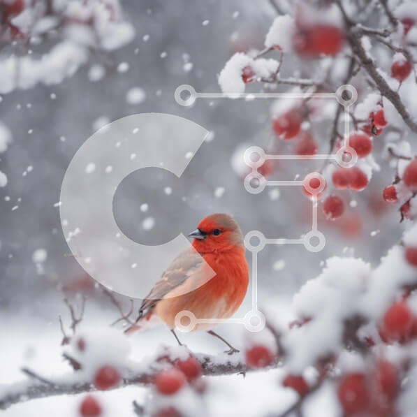 Intra Συλλεκτικό Ξύλινο Παζλ Plywood  4mm - Κόκκινο πουλί που απολαμβάνει το χιονισμένο τοπίο σε ένα κλαδί μηλιάς Σε Ξύλινο Κουτί - Διαστάσεις: 10x10 cm – 25 κομμάτια