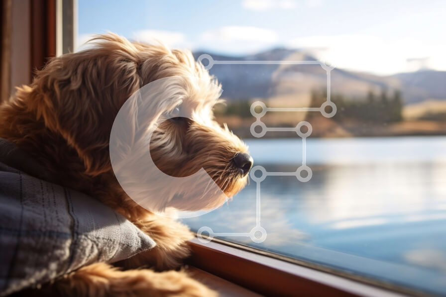 Intra Συλλεκτικό Ξύλινο Παζλ Plywood  4mm - Αξιολάτρευτη εικόνα του σκύλου Golden Retriever που απολαμβάνει τη θέα από ένα παράθυρο Σε Ξύλινο Κουτί - Διαστάσεις: 10x10 cm – 25 κομμάτια